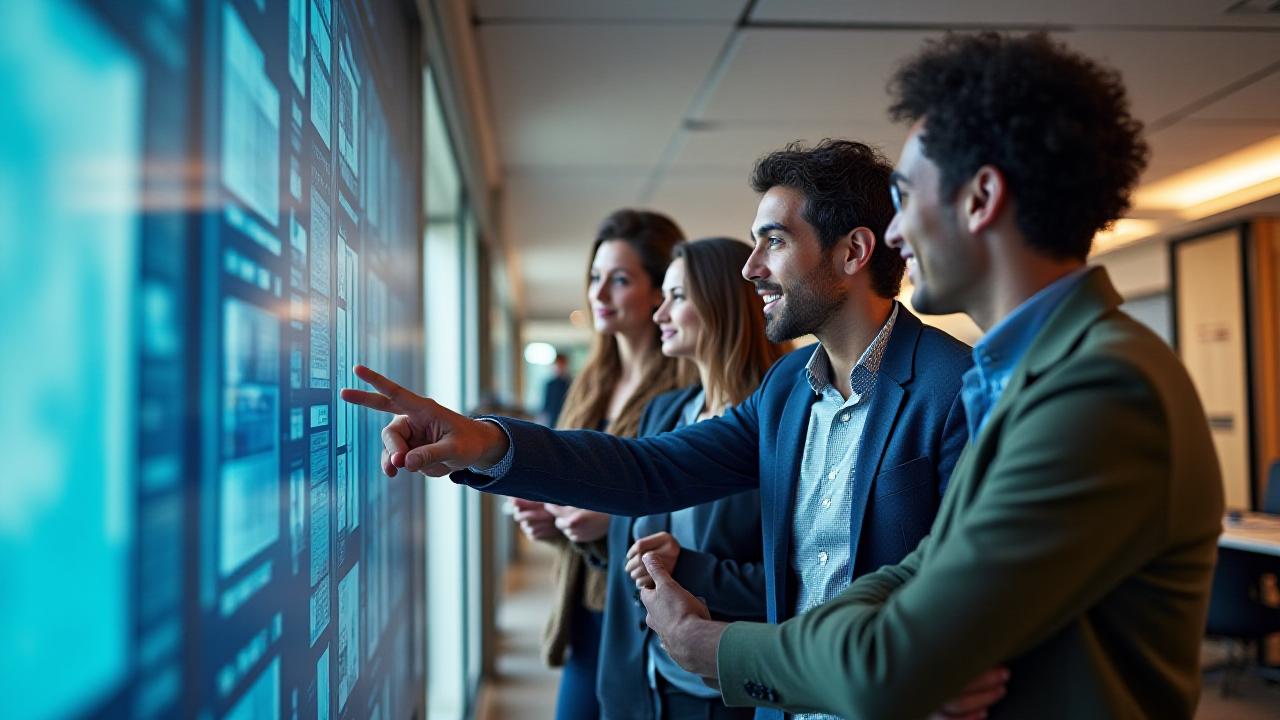 Diverse professional team collaborating in a bright London office